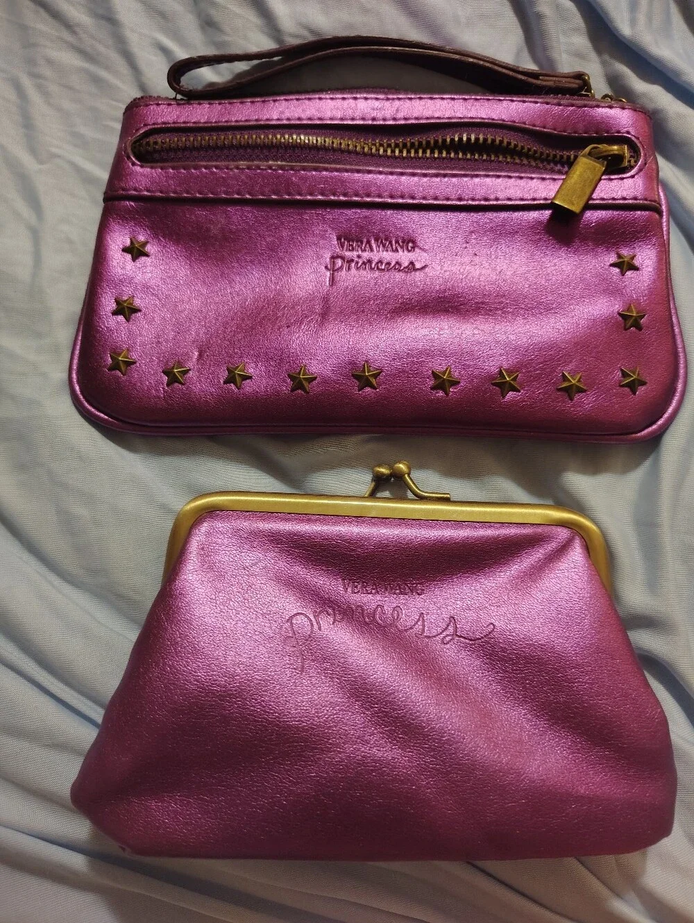 Vera Wang Metallic Purple 💜 Star-studded Wristlet & Kiss-Lock Clutch Set